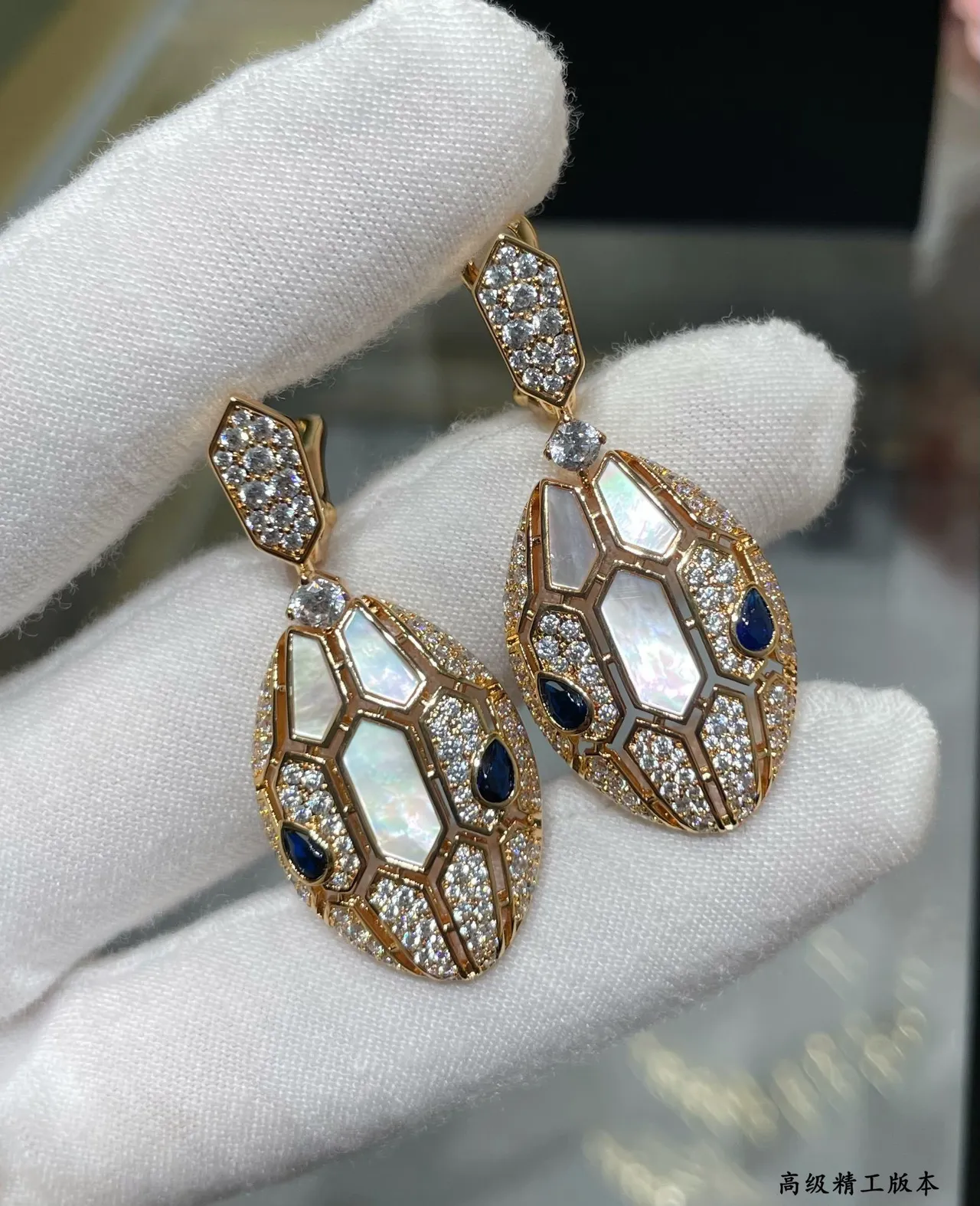 Gold-Tone Honeycomb Lattice Mother-of-Pearl and Blue Stone Pavé Earrings 9