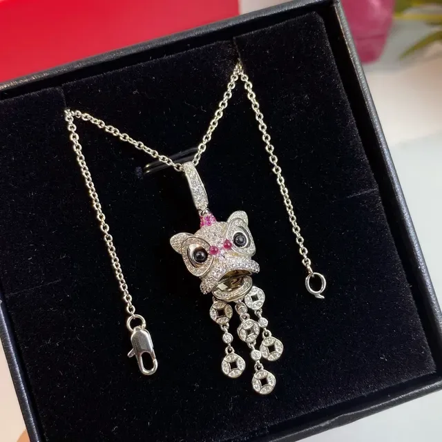 Gold-Tone Lion Dance Mask Pave Crystal Pendant Necklace 3