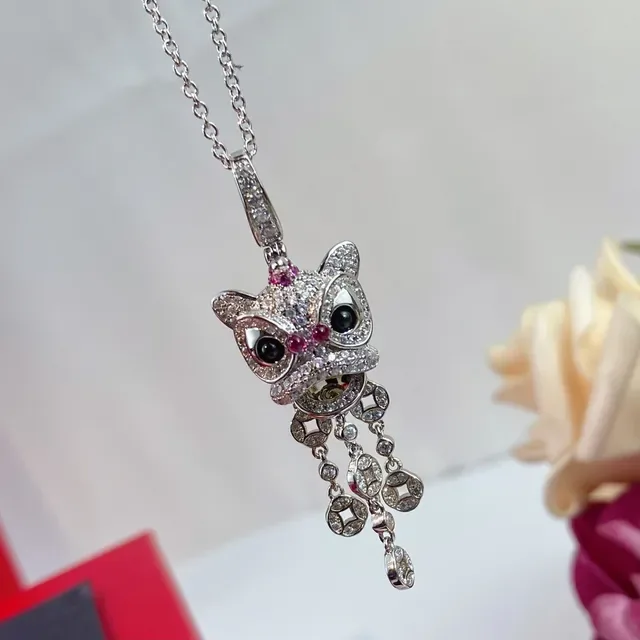 Gold-Tone Lion Dance Mask Pave Crystal Pendant Necklace 6