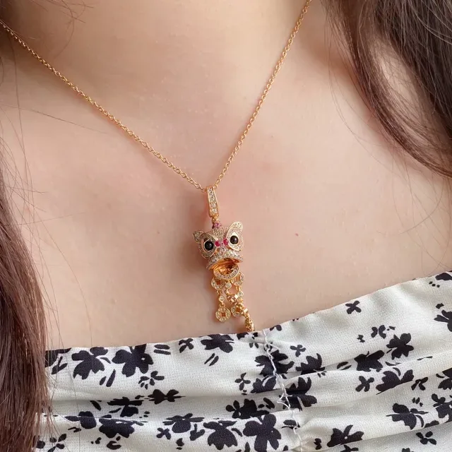 Gold-Tone Lion Dance Mask Pave Crystal Pendant Necklace 9