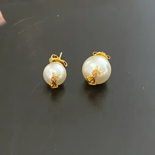 Gold-Tone Monogram Pearl Stud Earrings