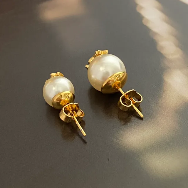 Gold-Tone Monogram Pearl Stud Earrings 4