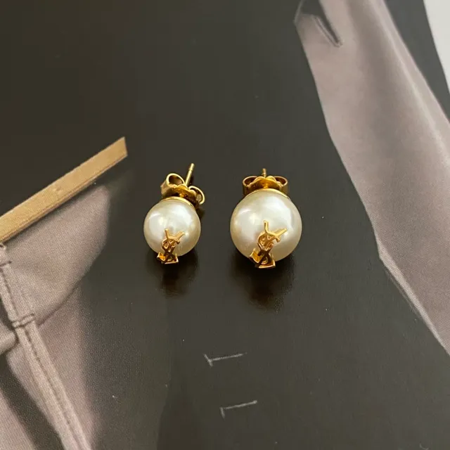 Gold-Tone Monogram Pearl Stud Earrings 6