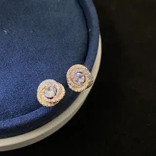 Gold-Tone Multi-Tier Pavé Halo Stud Earrings