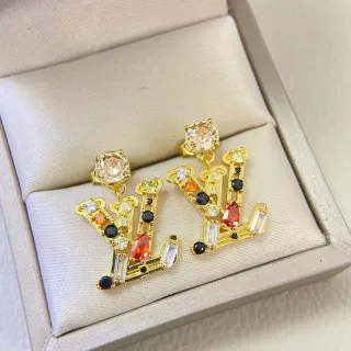 Gold-Tone Multicolor Gemstone Letter-Shaped Dangle Earrings