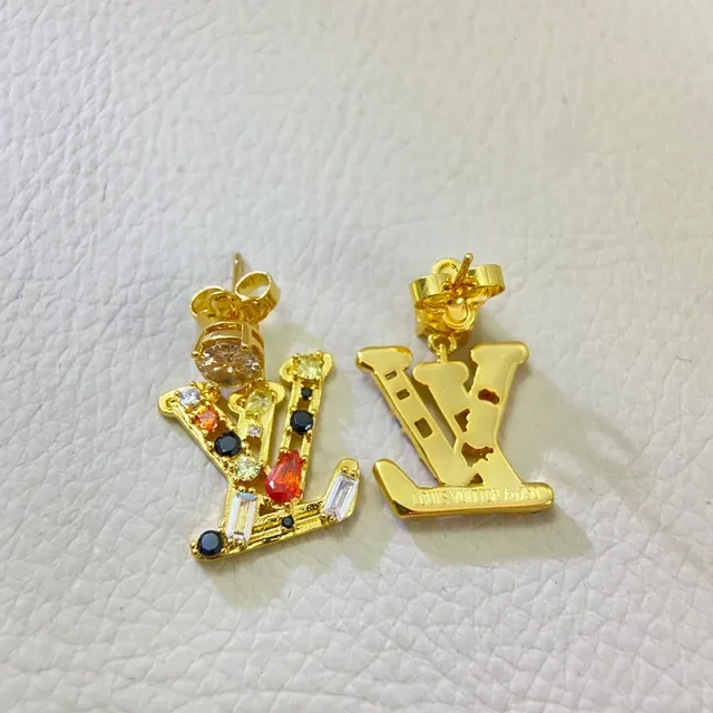 Gold-Tone Multicolor Gemstone Letter-Shaped Dangle Earrings 3