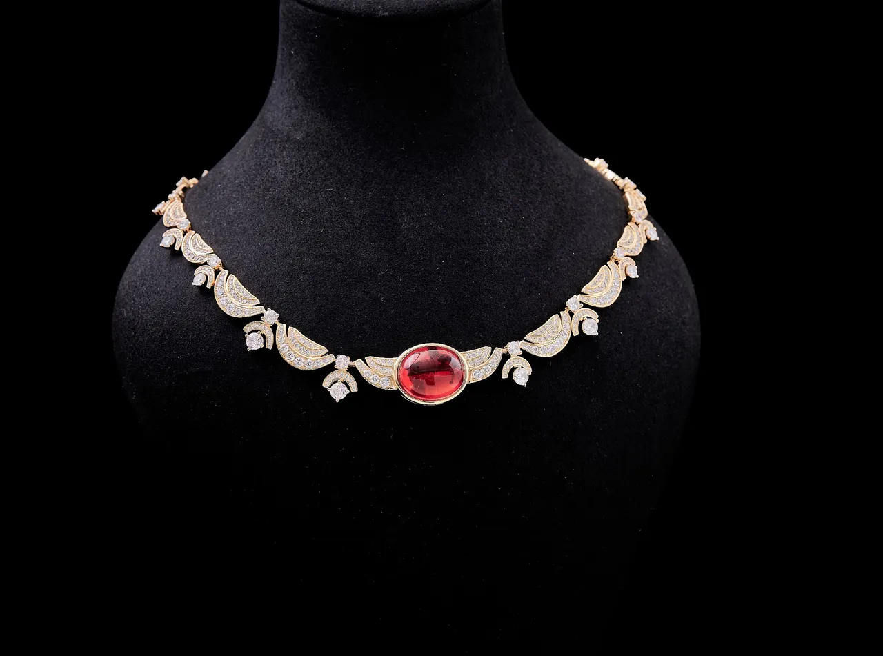 Gold-Tone Oval Red Gem Pavé Wing Motif Necklace 5