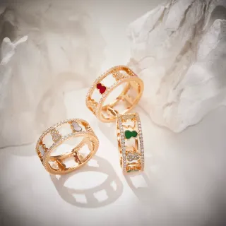 Gold-Tone Pavé Diamond Enamel Clover Motif Rings
