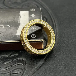 Gold-Tone Pavé-Set Engraved Wide Band Ring
