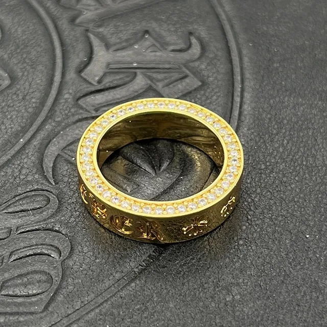 Gold-Tone Pavé-Set Engraved Wide Band Ring 3