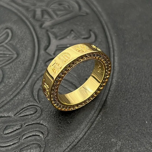 Gold-Tone Pavé-Set Engraved Wide Band Ring 4
