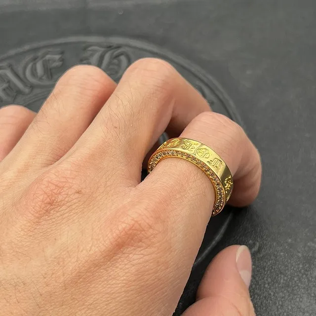 Gold-Tone Pavé-Set Engraved Wide Band Ring 5