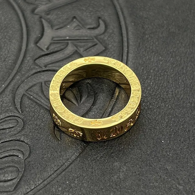 Gold-Tone Pavé-Set Engraved Wide Band Ring 6