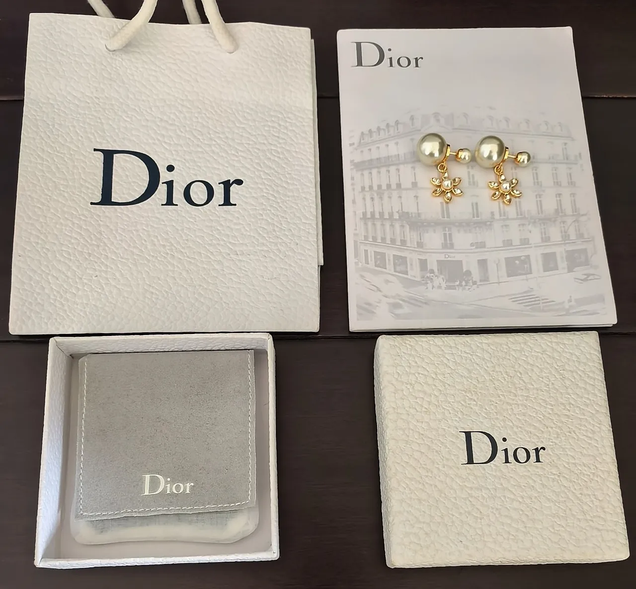 Gold-Tone Pearl and Crystal Floral Dangling Earrings 4