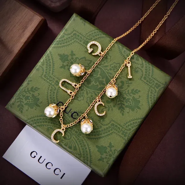 Gold-Tone Pearl and Crystal Letter Charm Multi-Drop Necklace 2