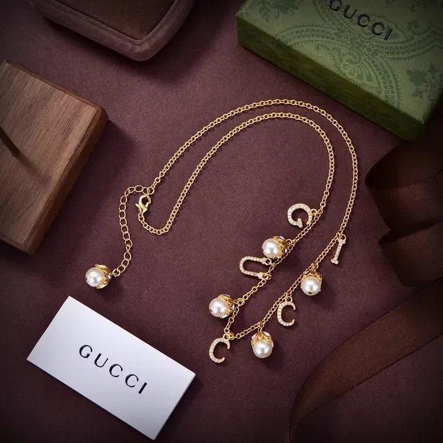 Gold-Tone Pearl and Crystal Letter Charm Multi-Drop Necklace 3