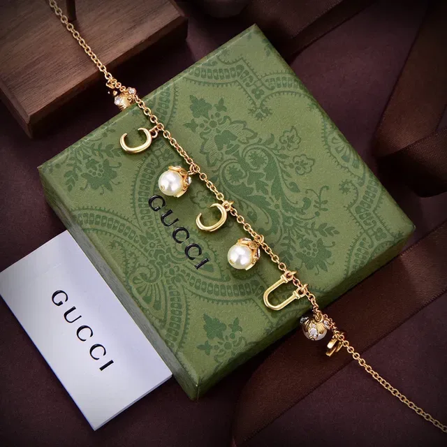Gold-Tone Pearl and Crystal Letter Charm Multi-Drop Necklace 6
