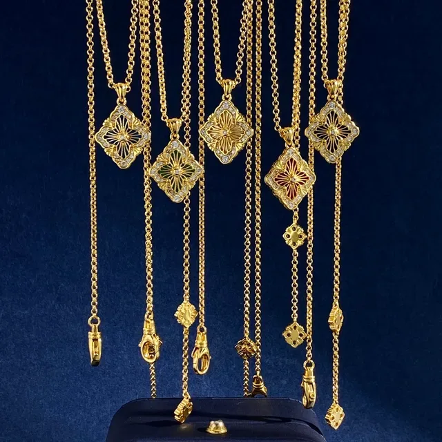 Gold-Tone Quatrefoil Enamel and Crystal Pendant Necklaces 3