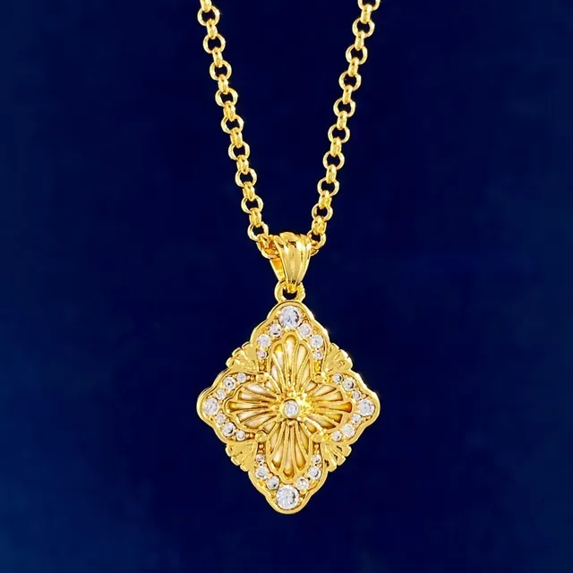 Gold-Tone Quatrefoil Enamel and Crystal Pendant Necklaces 4
