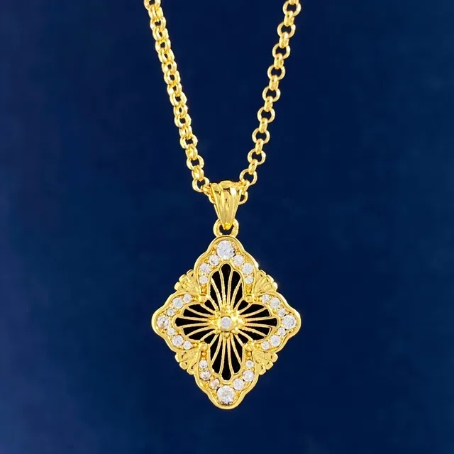 Gold-Tone Quatrefoil Enamel and Crystal Pendant Necklaces 5