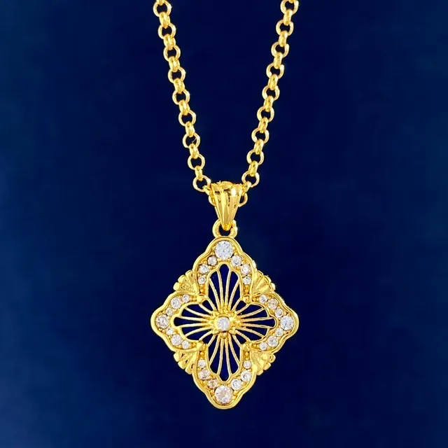 Gold-Tone Quatrefoil Enamel and Crystal Pendant Necklaces 6