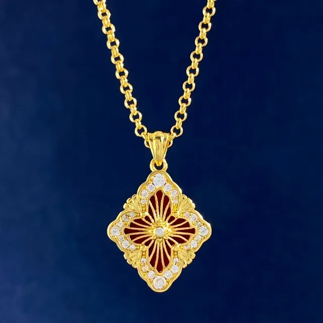 Gold-Tone Quatrefoil Enamel and Crystal Pendant Necklaces 7