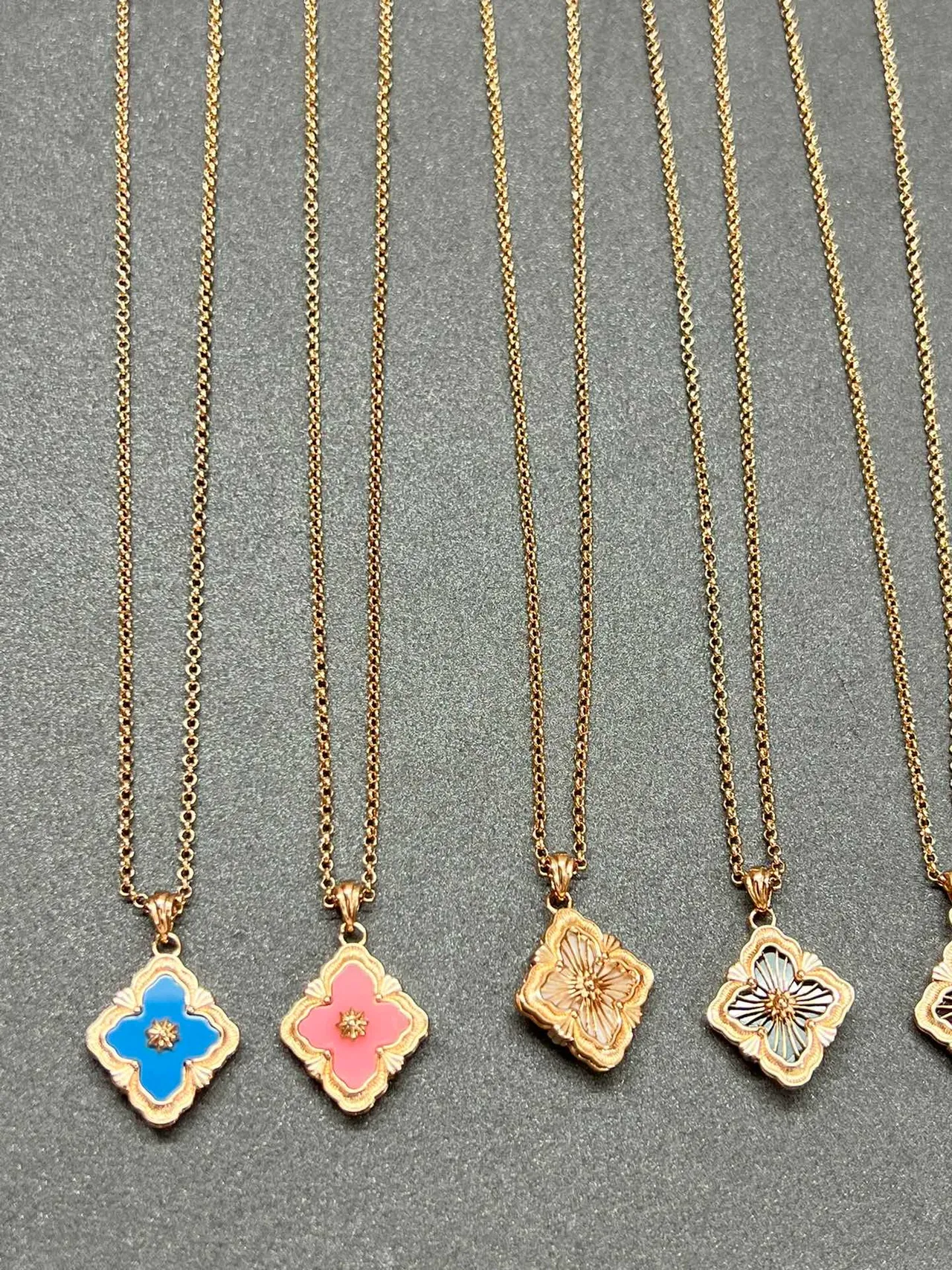 Gold-Tone Quatrefoil Enamel Pendant Necklaces 2