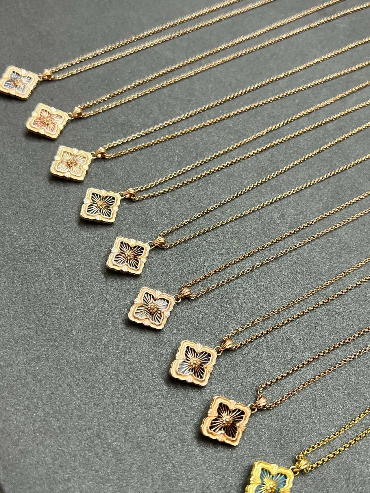 Gold-Tone Quatrefoil Enamel Pendant Necklaces 3