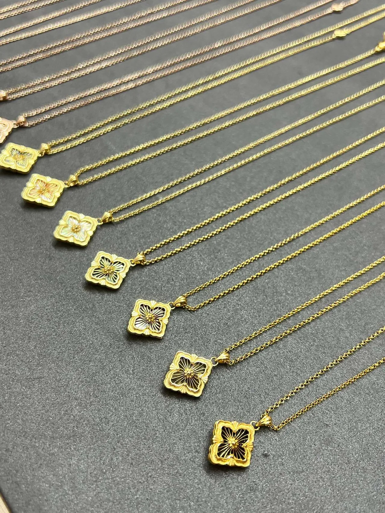 Gold-Tone Quatrefoil Enamel Pendant Necklaces 4