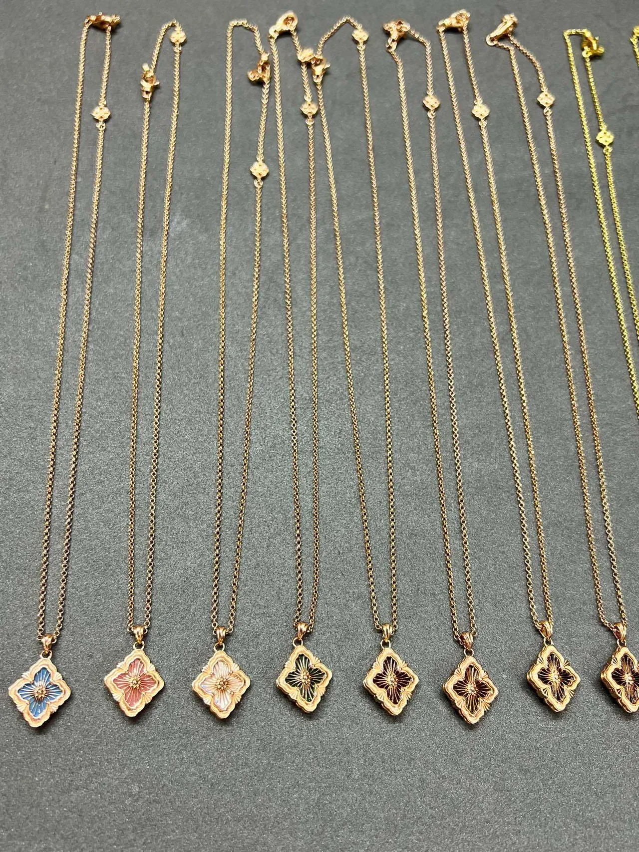 Gold-Tone Quatrefoil Enamel Pendant Necklaces 5