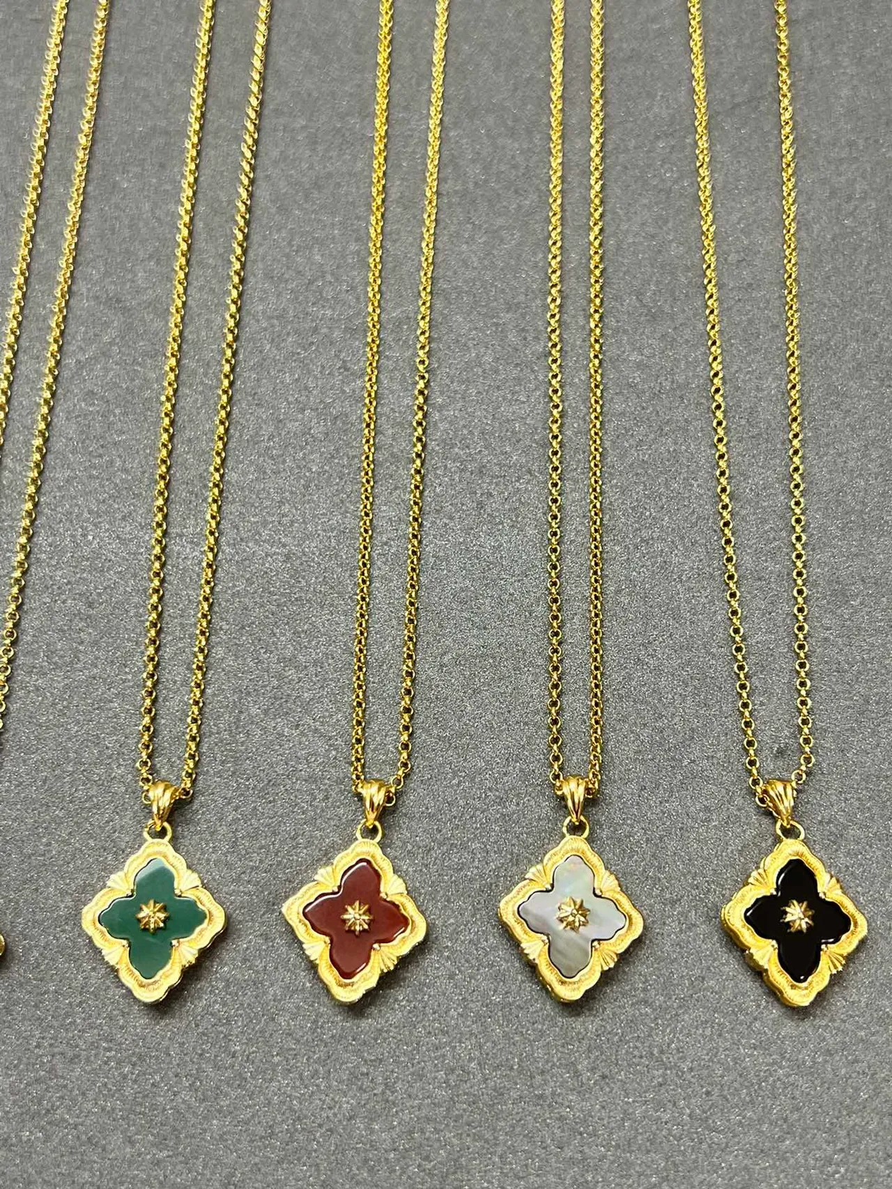 Gold-Tone Quatrefoil Enamel Pendant Necklaces 6