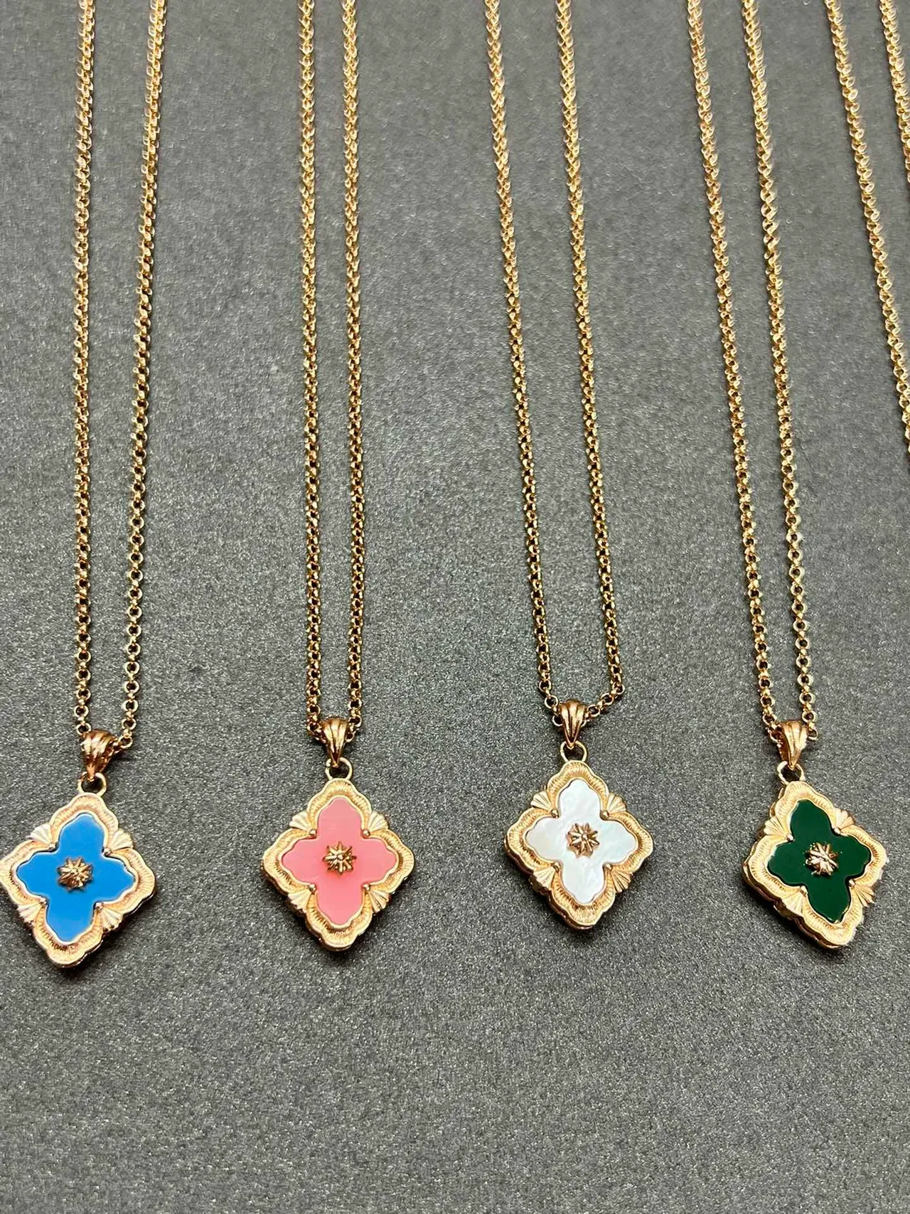 Gold-Tone Quatrefoil Enamel Pendant Necklaces 7