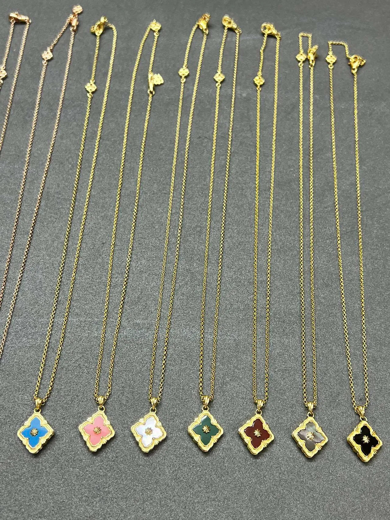 Gold-Tone Quatrefoil Enamel Pendant Necklaces 8