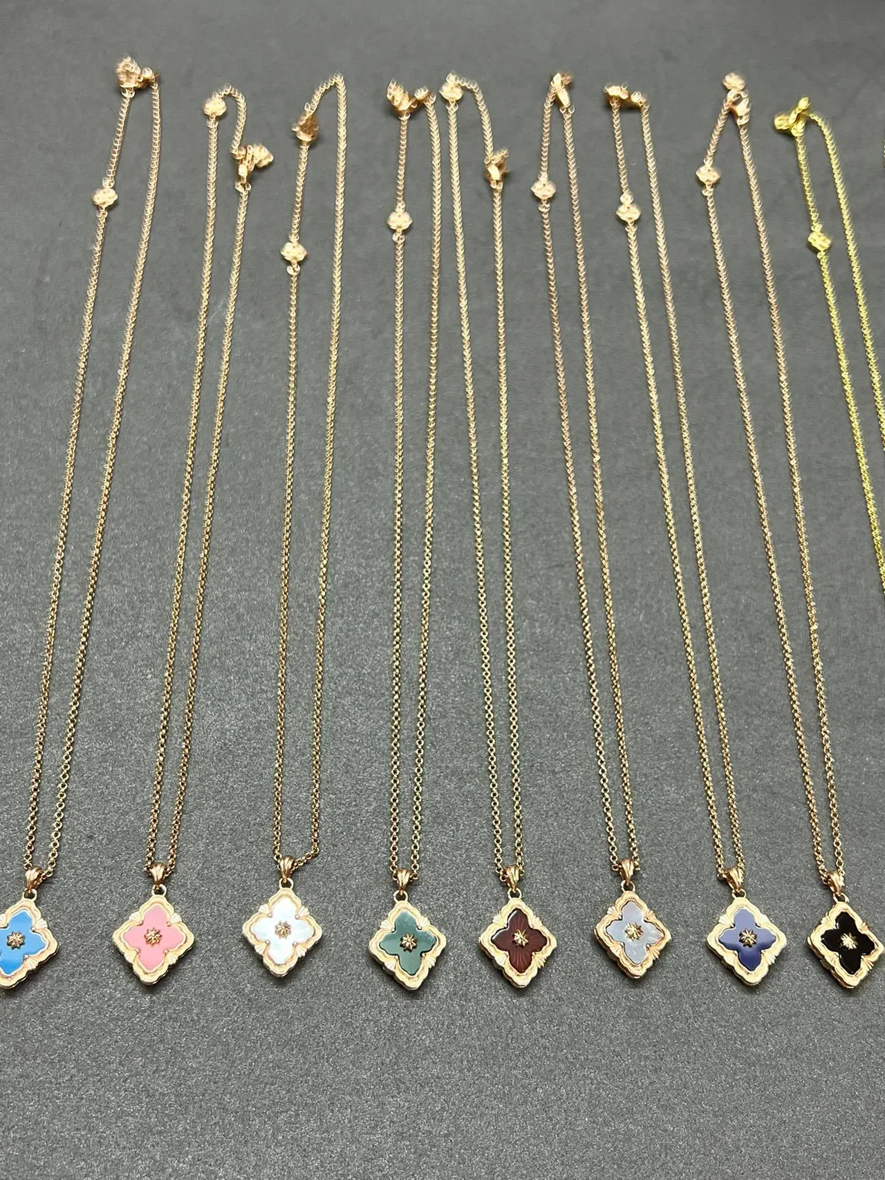 Gold-Tone Quatrefoil Enamel Pendant Necklaces 9