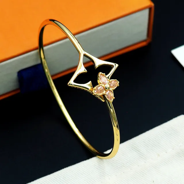 Gold-Tone Quatrefoil Floral Gemstone Bangle Bracelet 4