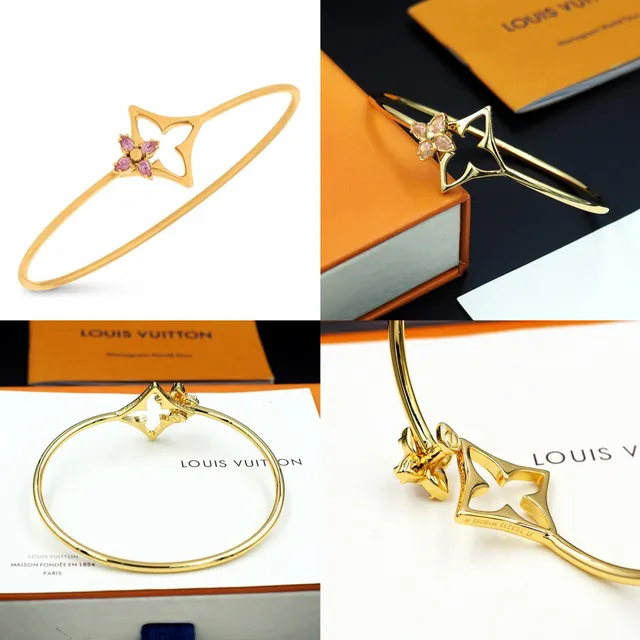 Gold-Tone Quatrefoil Floral Gemstone Bangle Bracelet 11