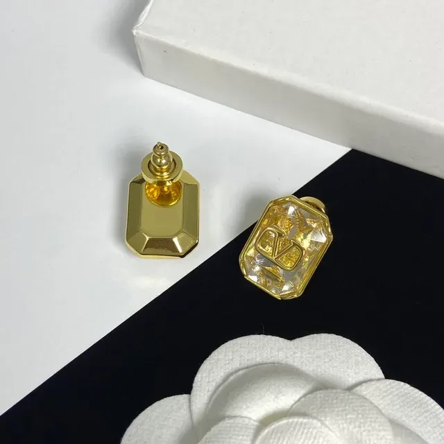 Gold-Tone Rectangular Crystal Monogram Stud Earrings 2