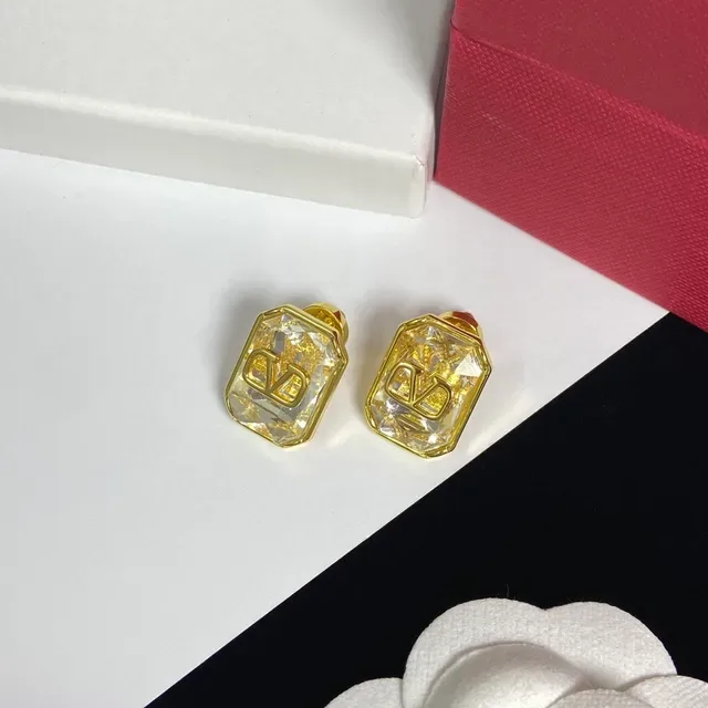 Gold-Tone Rectangular Crystal Monogram Stud Earrings 4