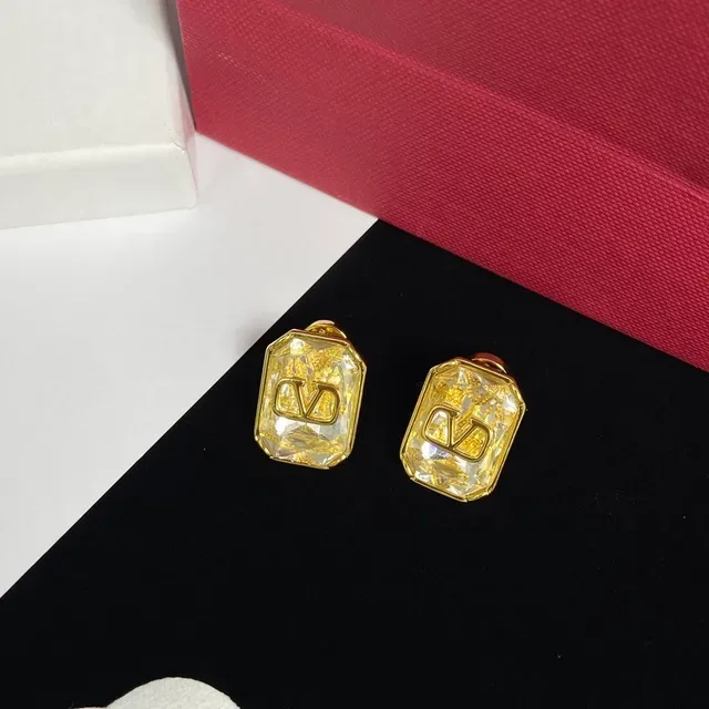 Gold-Tone Rectangular Crystal Monogram Stud Earrings 5
