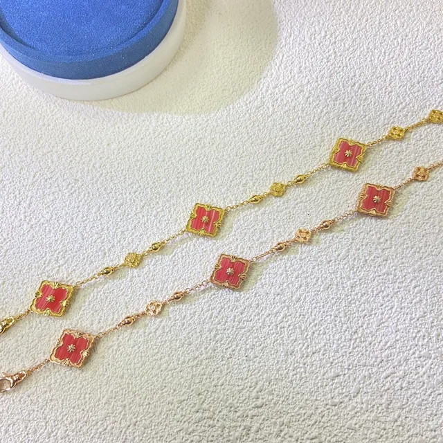 Gold-Tone Red Enamel Floral Charm Bracelet 4