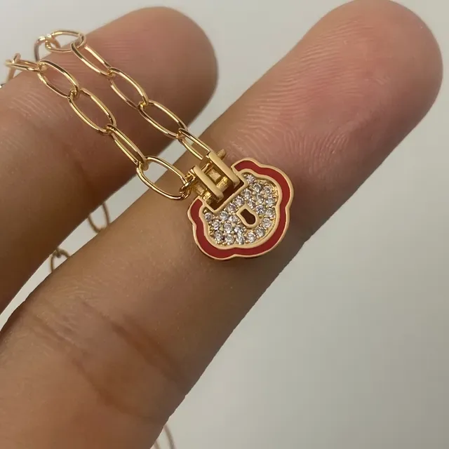Gold-Tone Red Enamel Pavé Crystal Lock Pendant Necklace 2