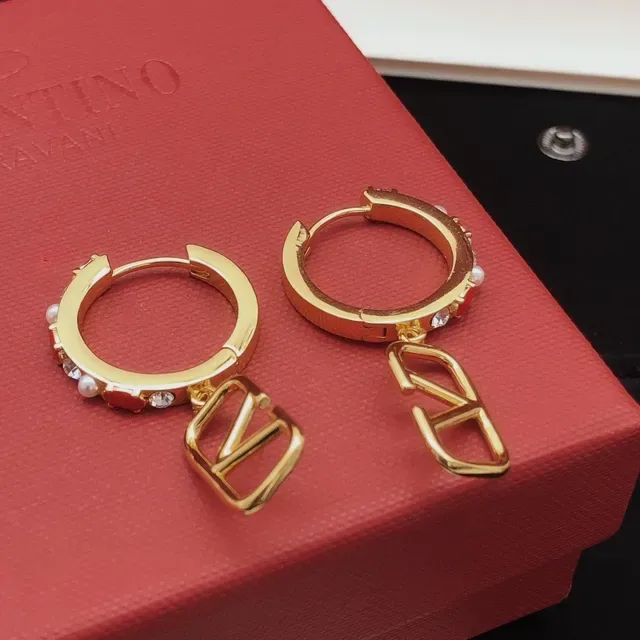 Gold-Tone Red Enamel Pearl Crystal Hoop Earrings 4