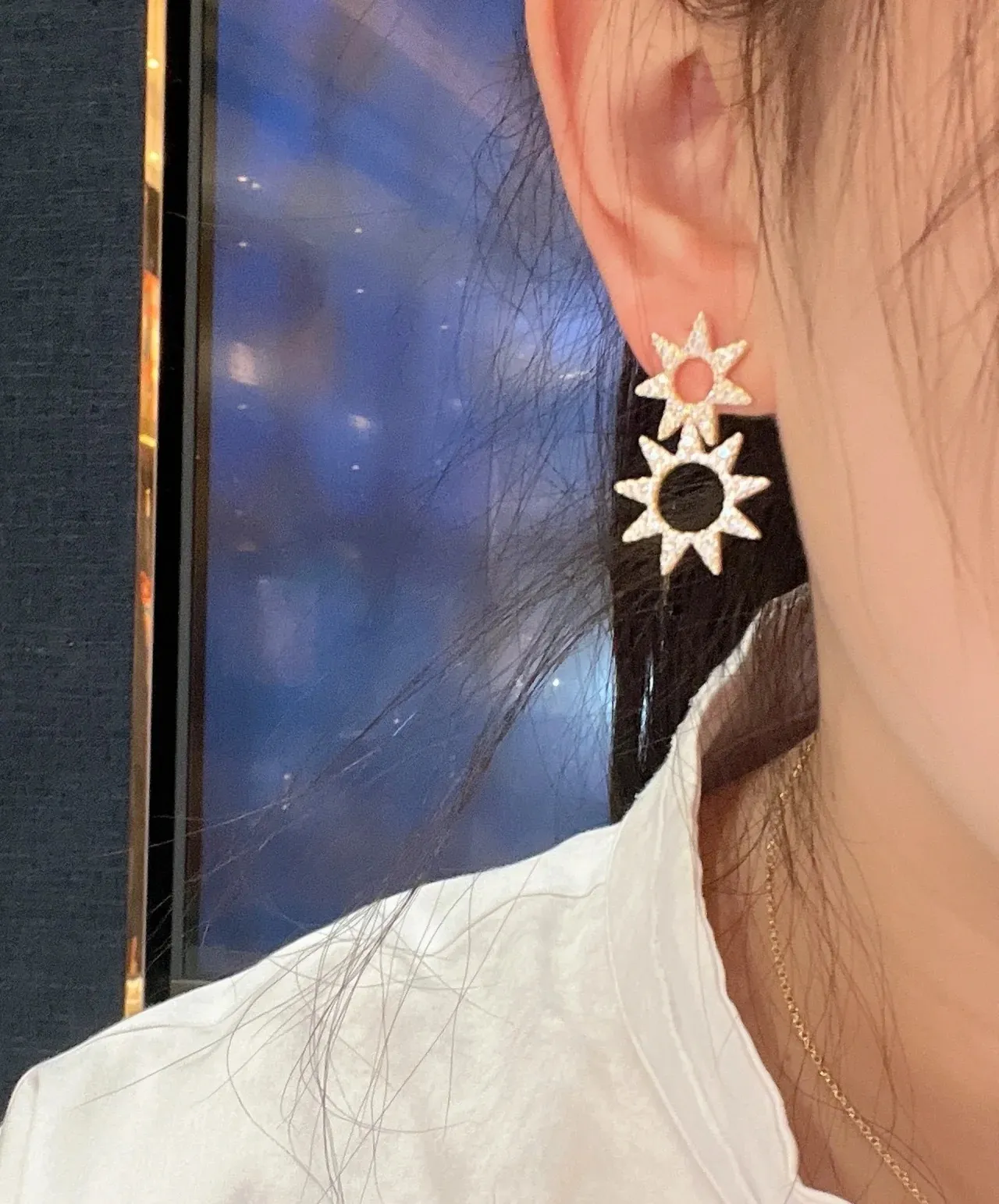 Gold-Tone Starburst Pavé Crystal Double-Tier Earrings 3