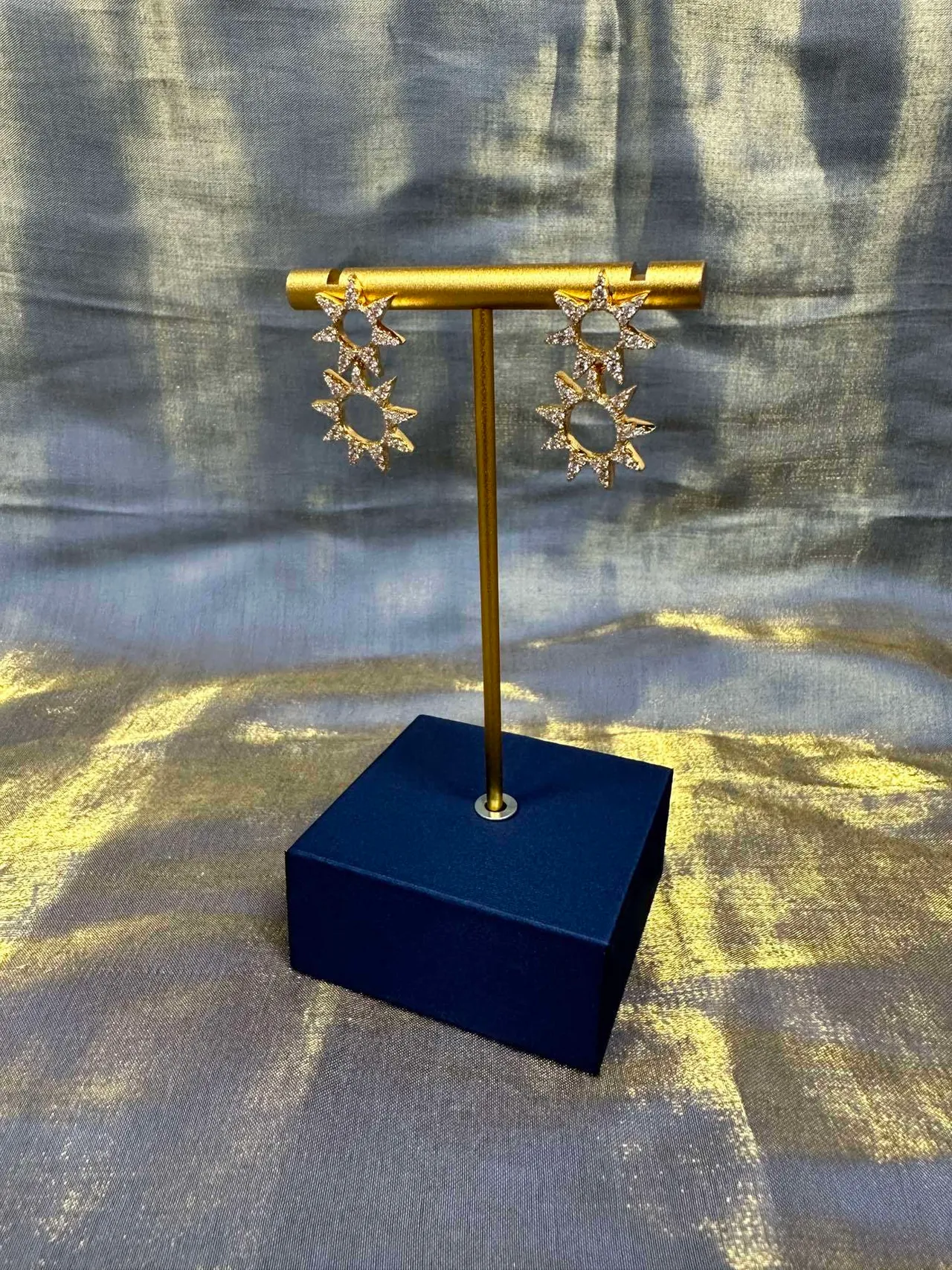 Gold-Tone Starburst Pavé Crystal Double-Tier Earrings 9