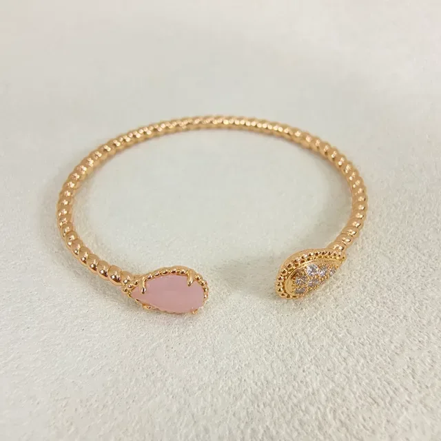 Gold-Tone Teardrop Beaded Bezels Pavé and Pink Stone Rings 4
