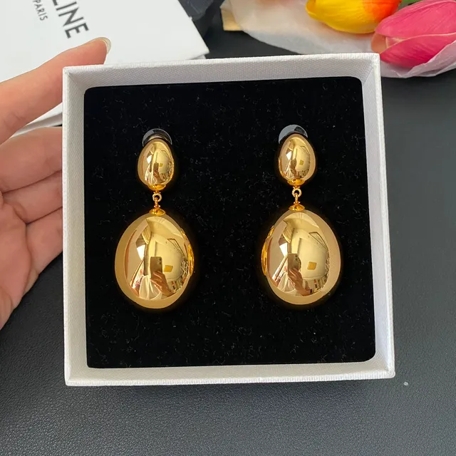 Gold-Tone Two-Tier Oval Dangling Earrings 7