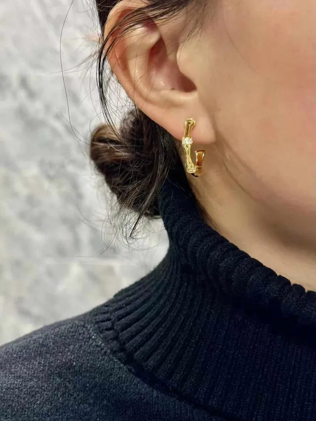 Gold Transparent Bamboo-Joint Motif Hoop Silhouette Earrings 2