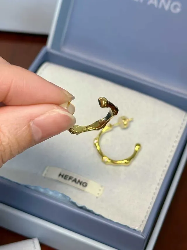 Gold Transparent Bamboo-Joint Motif Hoop Silhouette Earrings 4