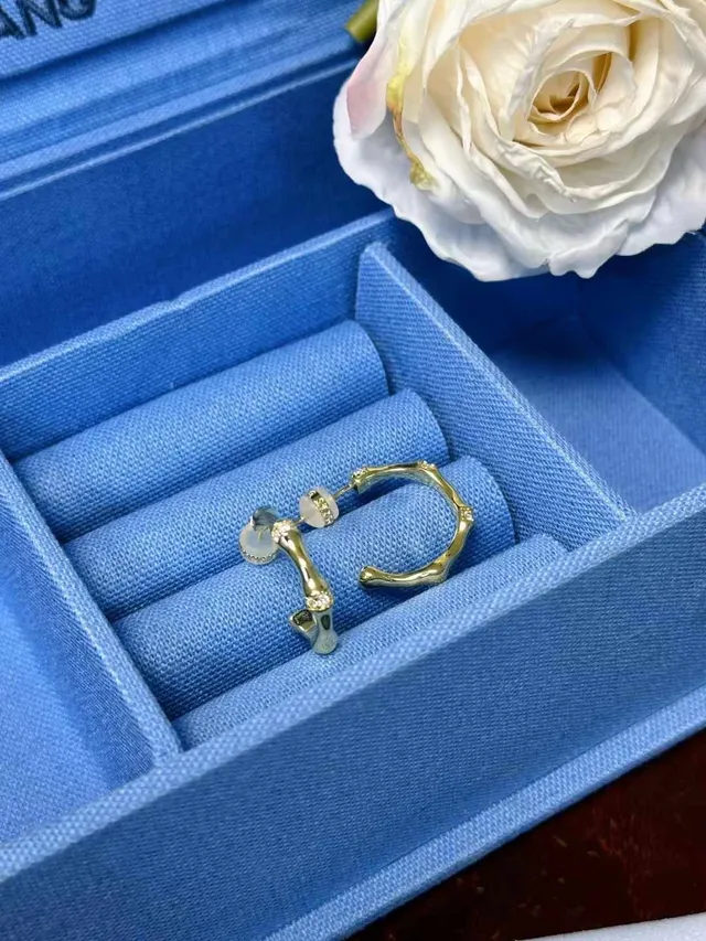 Gold Transparent Bamboo-Joint Motif Hoop Silhouette Earrings 6