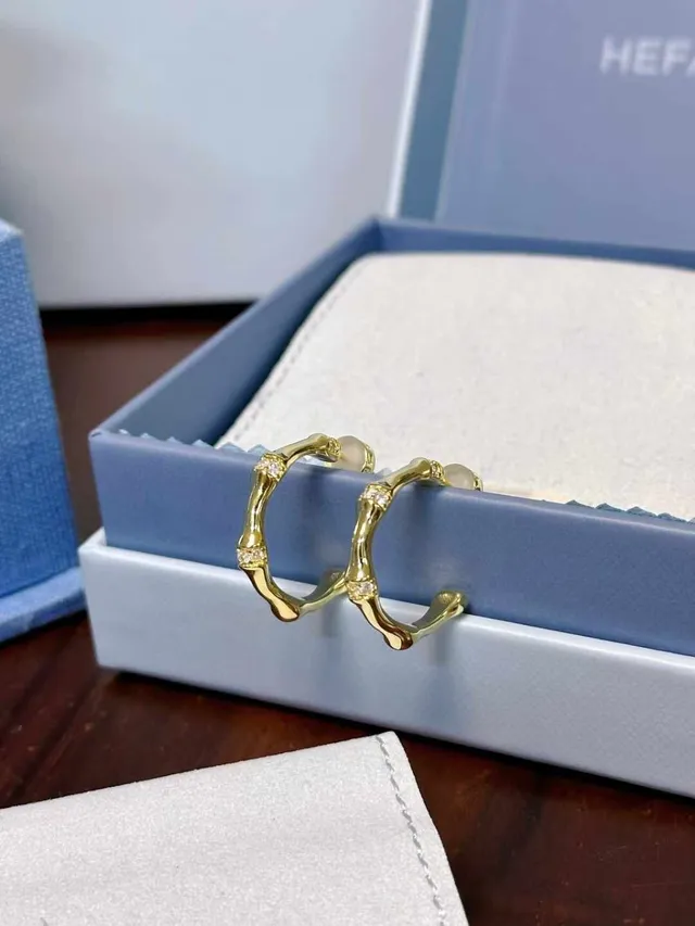 Gold Transparent Bamboo-Joint Motif Hoop Silhouette Earrings 9